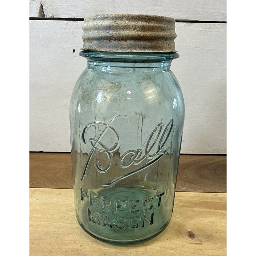 Antique BALL PERFECT MASON BALL BLUE Quart 1915-1923 Canning Jar NICE JAR #7